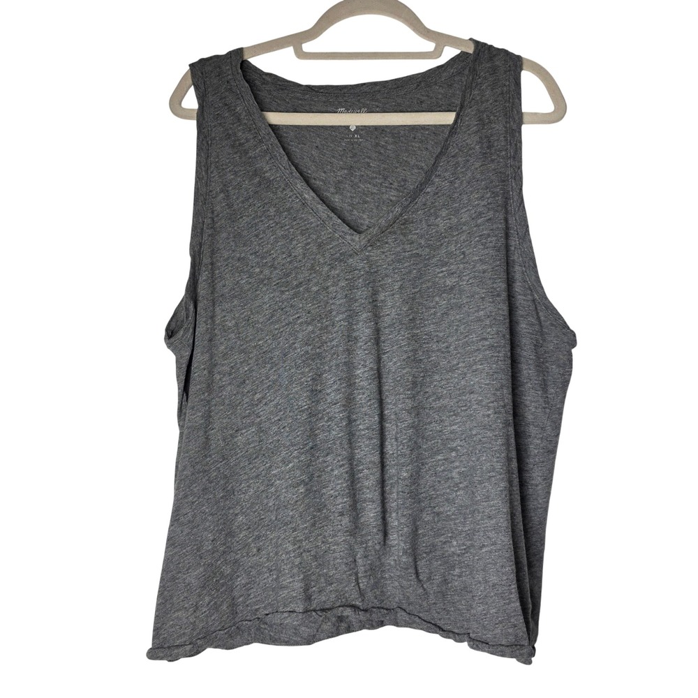 Madewell Whisper Cotton V-Neck Tank Top Heather Gray XL MD045 Relaxed Fit Tank
